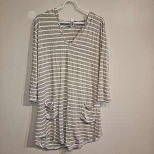 Gray and White Striped V-Neck Top